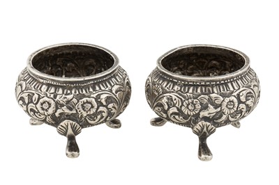 Lot 206 - A pair early 20th century Anglo – Indian unmarked silver salts, Cutch circa 1900