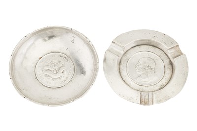 Lot 227 - Two mid-20th century Chinese export silver coin set ashtrays, Shanghai circa 1940 retailed by Nanking Store