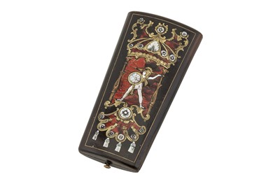 Lot 152 - An mid-19th century French brass inlaid and mother of pearl inlaid mahogany etui, circa 1850