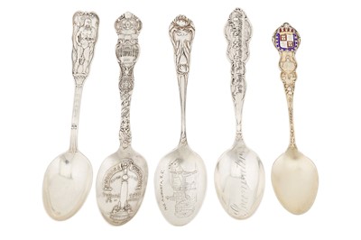 Lot 163 - A group of five early to mid-20th century American sterling silver souvenir spoons