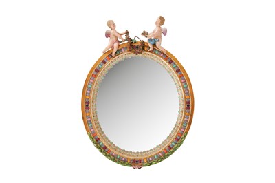 Lot 502 - A MEISSEN PORCELAIN OVAL MIRROR, 19TH CENTURY