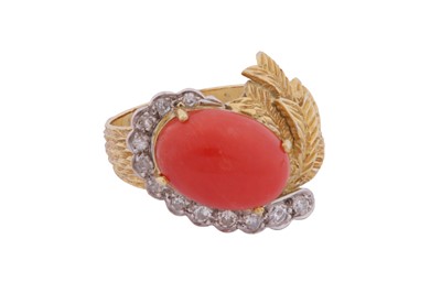 Lot 288 - A CORAL AND DIAMOND RING