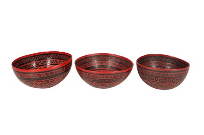 Lot 330 - A GROUP OF THREE SOUTH AMERICAN BOWLS WITH MOPA MOPA STYLE DECORATION