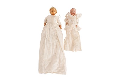 Lot 403 - A GERMAN BISQUE-HEADED DOLL BY KAMMER & REINHARDT TOGETHER WITH A WAX DOLL