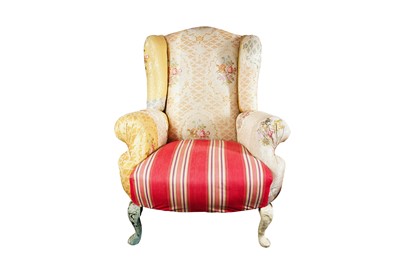 Lot 67 - A CONTEMPORARY LIBERTY WINGBACK ARMCHAIR UPHOLSTERED IN GAINSBOROUGH SILK