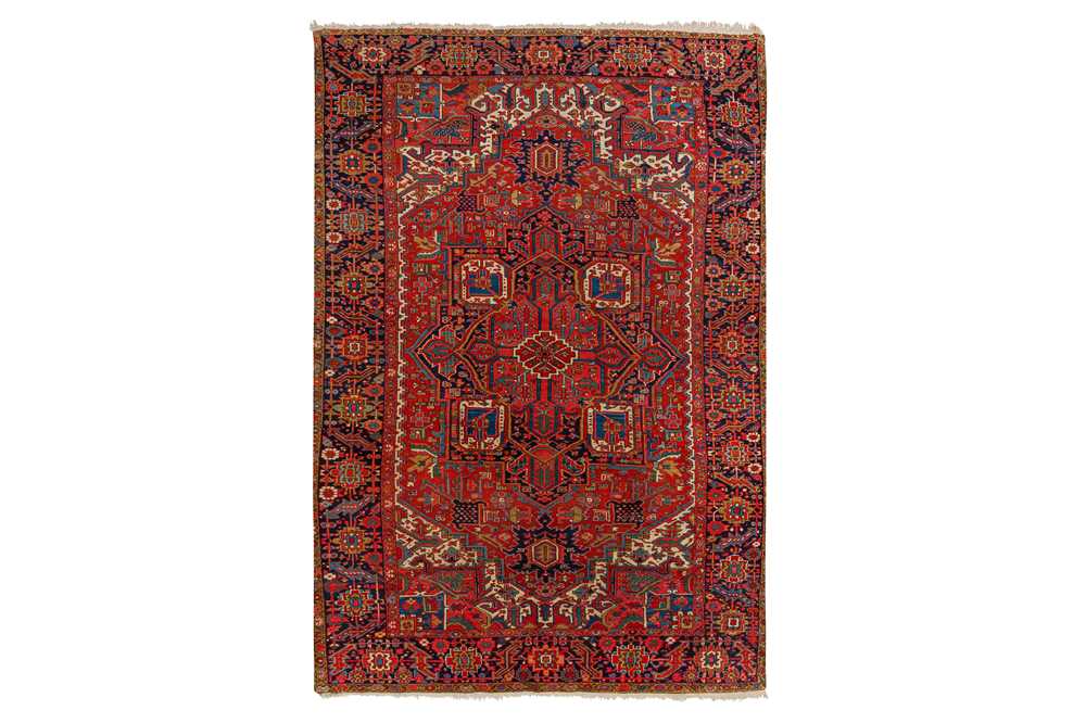 Lot 18 - AN UNUSUAL ANTIQUE KARAJA CARPET, NORTH-WEST PERSIA