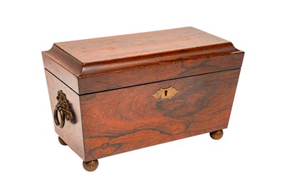 Lot 301 - A REGENCY ROSEWOOD SARCOPHAGUS FORM TEA CADDY