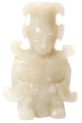 Lot 191 - A CHINESE CELADON JADE FIGURE