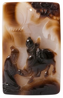 Lot 242 - A CHINESE CARVED AGATE PLAQUE