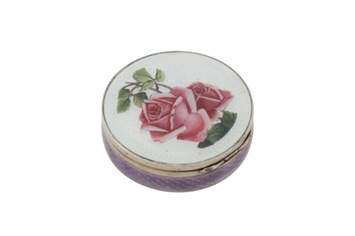 Lot 49 - An early 20th century French 800 standard silver and guilloché enamel pill box, Paris circa 1930 by JC