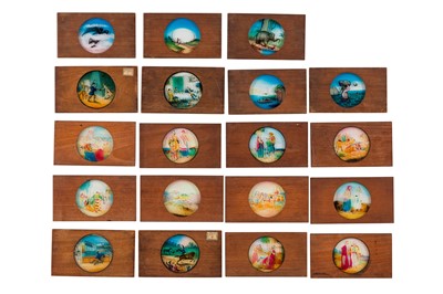Lot 35 - A Selection of Mahogany Hand Painted Magic Lantern Slides