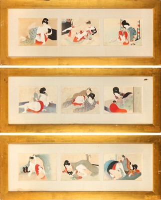 Lot 485 - A SET OF NINE JAPANESE SHUNGA PAINTINGS