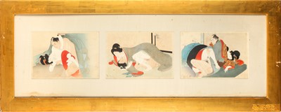 Lot 485 - A SET OF NINE JAPANESE SHUNGA PAINTINGS