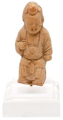 Lot 358 - A CHINESE POTTERY FIGURE OF A BOY