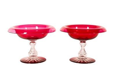 Lot 336 - A PAIR OF CRANBERRY AND CLEAR GLASS COMPORTS, LATE 19TH CENTURY