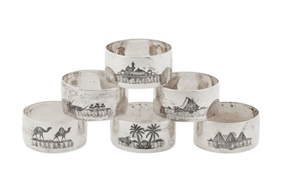 Lot 232 - A set of six mid-20th century Iraqi silver and niello napkin rings, Basra circa 1950