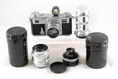 Lot 201 - A Good Contax II with Set of Soviet lenses.