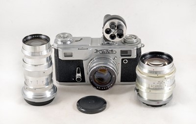 Lot 190 - A Chrome Kiev 4 Contax Copy Outfit.