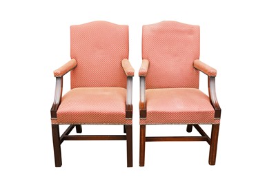 Lot 236 - A PAIR OF GAINSBOROUGH STYLE ARMCHAIRS WITH FABRIC UPHOLSTERY