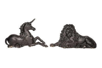 Lot 277 - A PAIR OF VICTORIAN CAST LION AND UNICORN