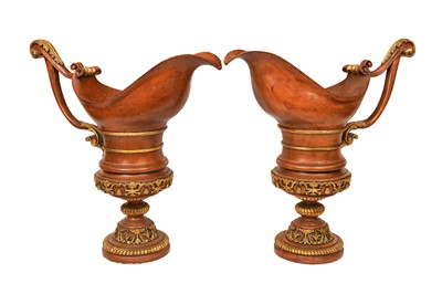 Lot 257 - A PAIR OF OVERSIZED FRENCH CARVED WOOD AND GILT EWERS, 19TH CENTURY