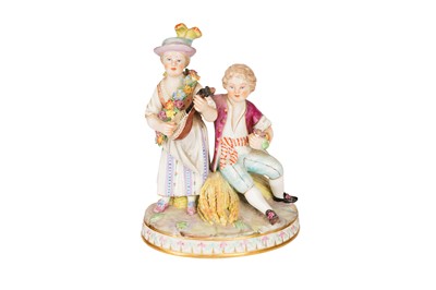 Lot 144 - A 19TH CENTURY DRESDEN FIGURAL GROUP, ALLEGORY OF AUTUMN