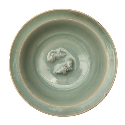 Lot 656 - A rare Chinese Longquan celadon 'twin fish' dish, Song / Yuan dynasty