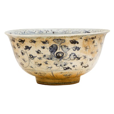Lot 684 - A Chinese blue and white 'lotus scroll' bowl, Ming dynasty