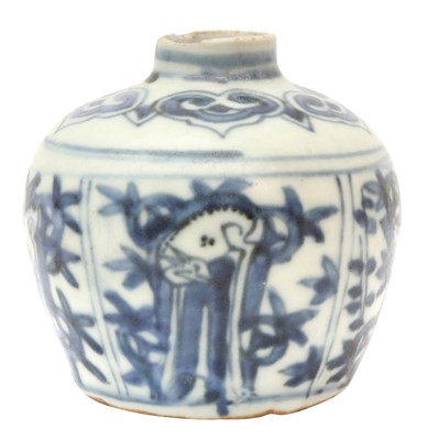 Lot 689 - A Chinese blue and white 'deer' jar, Ming dynasty, Wanli period