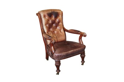 Lot 238 - AN EARLY VICTORIAN MAHOGANY AND LEATHER-UPHOLSTERED LIBRARY ARMCHAIR, MID 19TH CENTURY