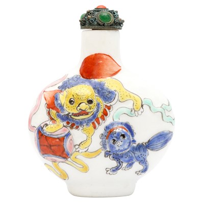 Lot 756 - A Chinese famille-rose 'mythical beast' snuff bottle, 19th century