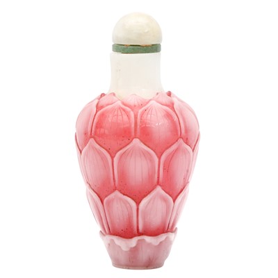 Lot 720 - A Chinese pink glass 'lotus bud' snuff bottle, 19th century