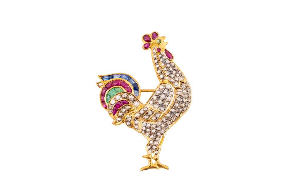 Lot 56 - A GEM-SET ROOSTER BROOCH