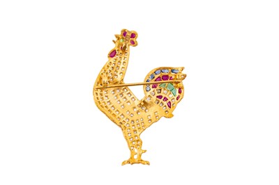 Lot 56 - A GEM-SET ROOSTER BROOCH