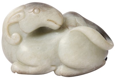 Lot 187 - A CHINESE GREY JADE CARVING OF A RAM