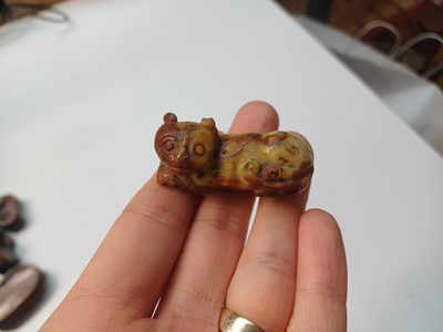 Lot 190 - THREE CHINESE HARDSTONE 'CAT' CARVINGS