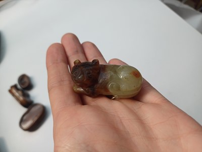 Lot 190 - THREE CHINESE HARDSTONE 'CAT' CARVINGS
