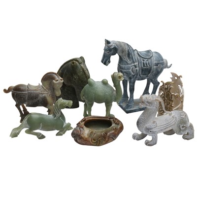 Lot 590 - A group of Chinese jade carvings, 20th century