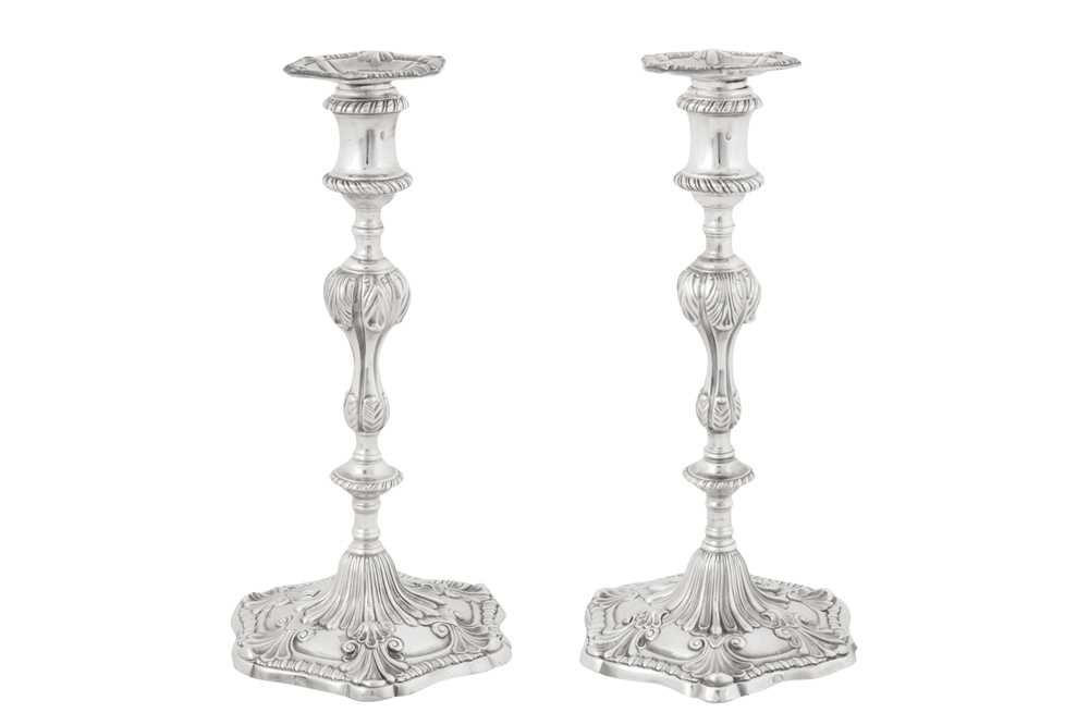 Lot 470 - A pair of George III Irish sterling silver candlesticks, Dublin 1776 by William Hughes (active 1767-84)