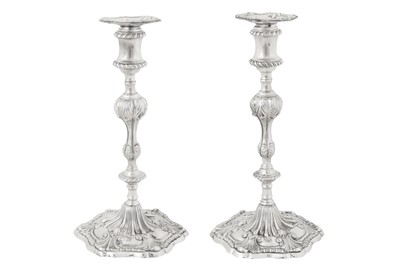 Lot 470 - A pair of George III Irish sterling silver candlesticks, Dublin 1776 by William Hughes (active 1767-84)