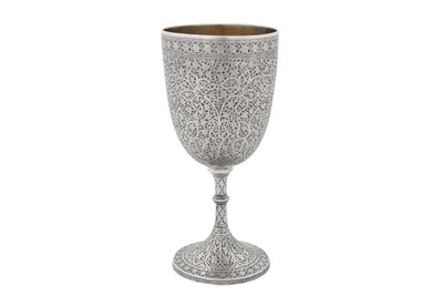 Lot 88 - A heavy late 19th century Anglo – Indian unmarked silver goblet, Kashmir circa 1870