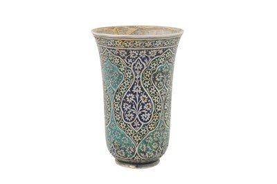 Lot 92 - A late 19th / early 20th century Anglo – Indian unmarked silver and enamel beaker, Kashmir circa 1900