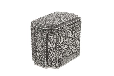 Lot 83 - An early 20th century Anglo – Indian unmarked silver tea caddy, Kashmir circa 1900