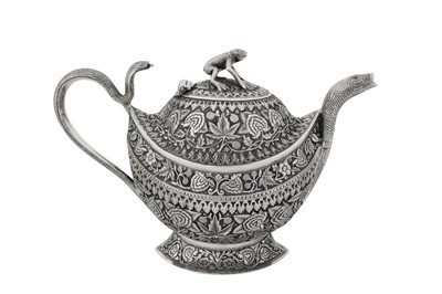 Lot A late 19th century Anglo – Indian unmarked silver teapot, Kashmir circa 1880