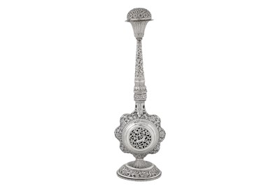 Lot 114 - A late 19th / early 20th century Anglo – Indian unmarked silver rose water sprinkler (gulab pash), Cutch circa 1900