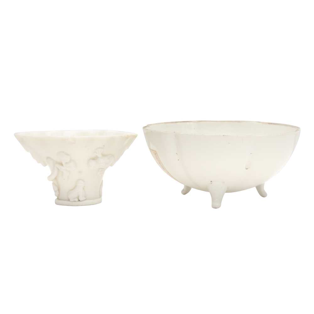 Lot 440 - A Chinese Dehua libation cup and a blanc-de-chine bowl, Kangxi period and later