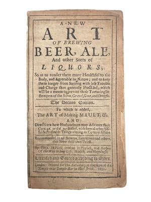 Lot 119A - Tryon. A New Art of Brewing Beer, Ale..., second ed., 1691