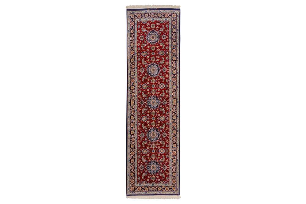 Lot 73 - A VERY FINE PART SILK SIGNED ISFAHAN RUNNER, CENTRAL PERSIA