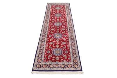 Lot 73 - A VERY FINE PART SILK SIGNED ISFAHAN RUNNER, CENTRAL PERSIA