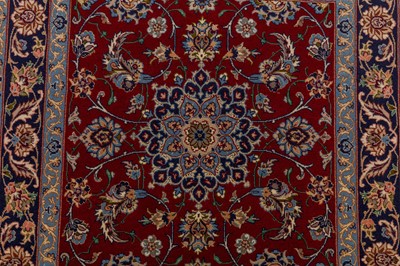 Lot 73 - A VERY FINE PART SILK SIGNED ISFAHAN RUNNER, CENTRAL PERSIA